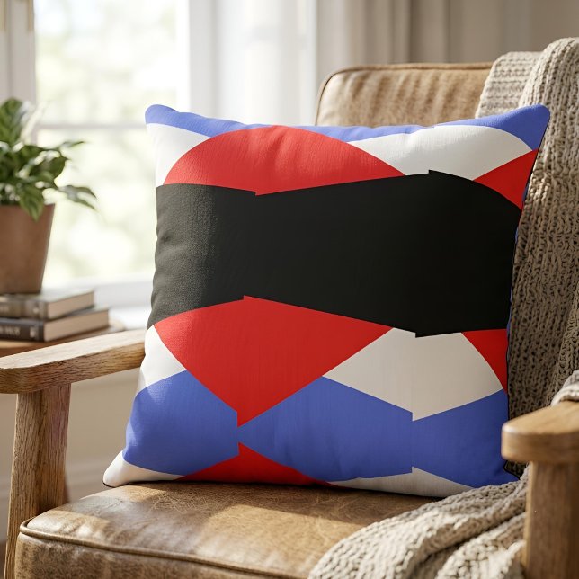 Modern Geometric Harlequin Pattern Red Blue Black Throw Pillow (Creator Uploaded)