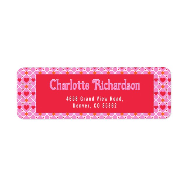Modern Geometric Heart Pattern Pink Return Address (Front)