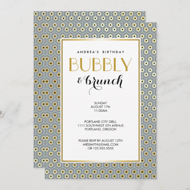 Modern Geometric Hexagon Pattern Gold Black Blue Invitation (Front/Back)