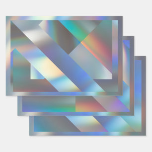  Modern Geometric Holographic Pastel Rainbow Party Wrapping Paper Sheet
