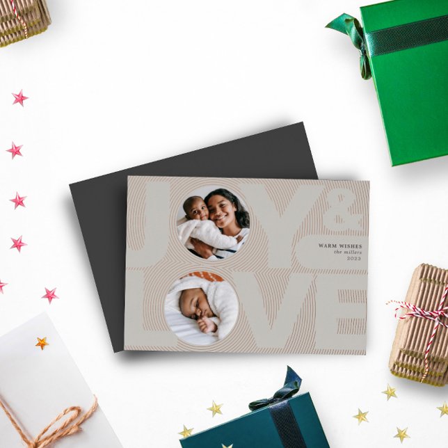 Modern Geometric Joy Love Grey Rose Gold  Foil Holiday Card (Creator Uploaded)