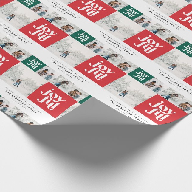 Modern geometric joyful typography photo christmas wrapping paper (Corner)