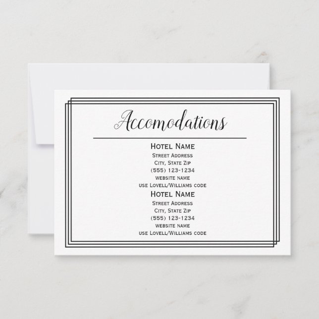 Modern Geometric Lines - Accomodations Invitation (Front)