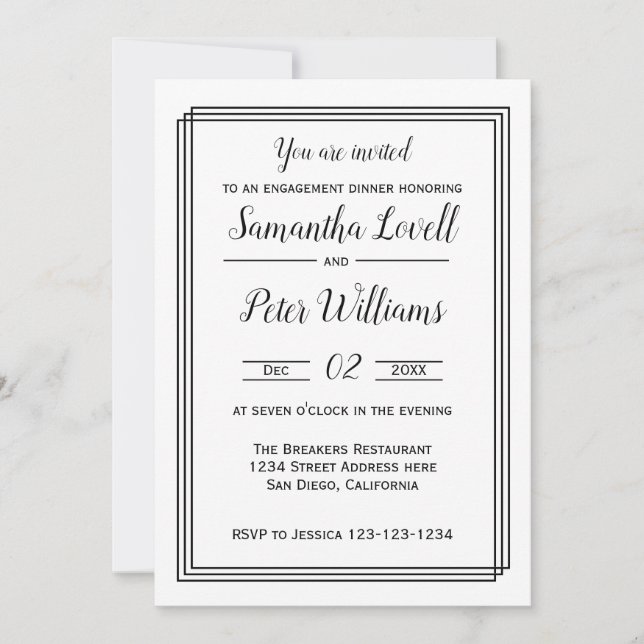 Modern Geometric Lines - Engagement Dinner Invite (Front)