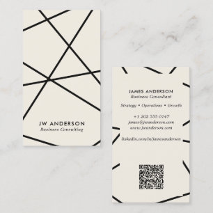 Modern Geometric Lines & QR Code Gender-Neutral Business Card