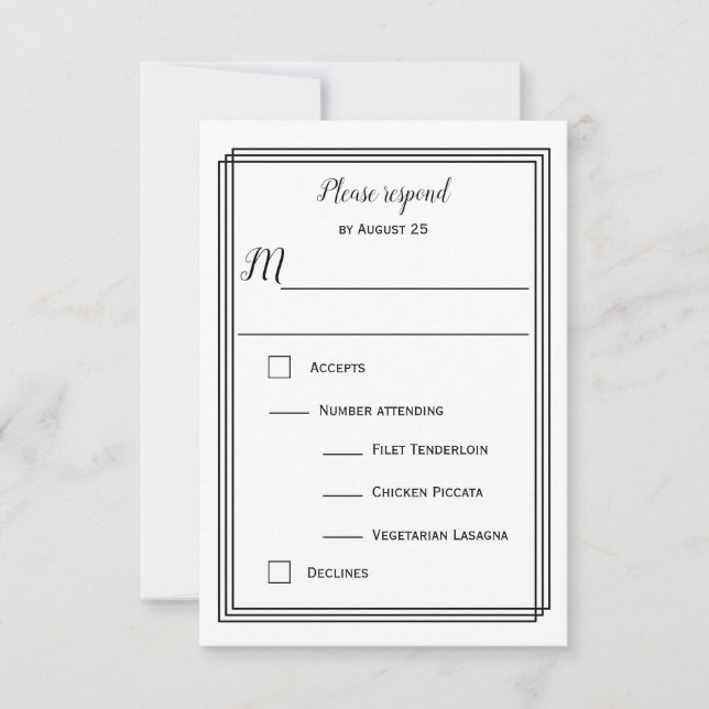 Modern Geometric Lines - RSVP with Dinner Choice Invitation (Front)