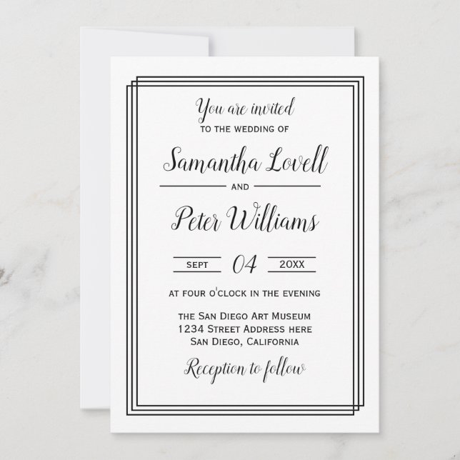 Modern Geometric Lines - Wedding Invitation (Front)