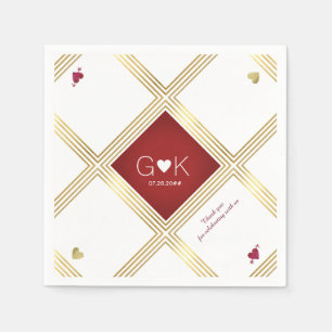 modern & geometric lines with red monogram wedding napkin