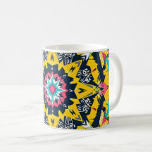 Modern geometric mandala yellow navy pattern