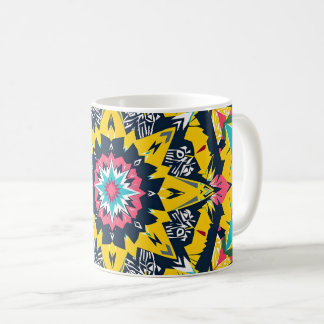 Modern geometric mandala yellow navy pattern coffee mug