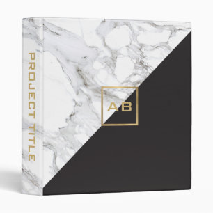 Modern Geometric Marble/Black Monogram Logo Binder