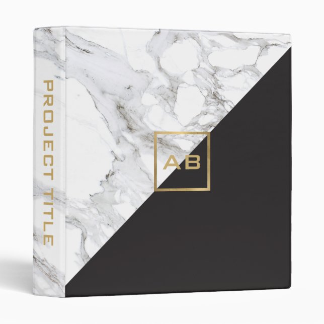 Modern Geometric Marble/Black Monogram Logo Binder (Front/Spine)