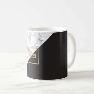 Modern Geometric Marble/Black Monogram Logo Coffee Mug