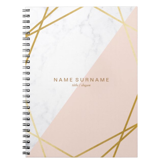 Modern Geometric Marble Gold Lt Pink Spiral Photo Notebook (Front)