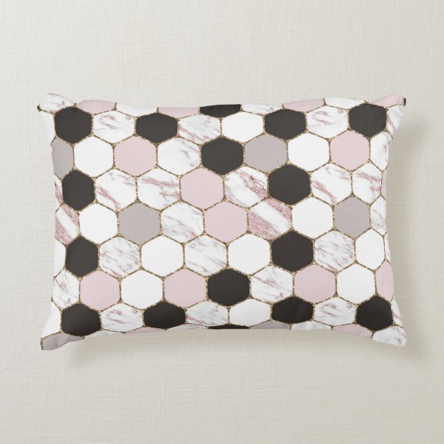 Modern Geometric Marble Hexagon Pattern Accent Pillow (Front)