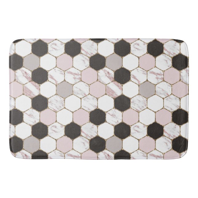 Modern Geometric Marble Hexagon Pattern Bath Mat (Front)
