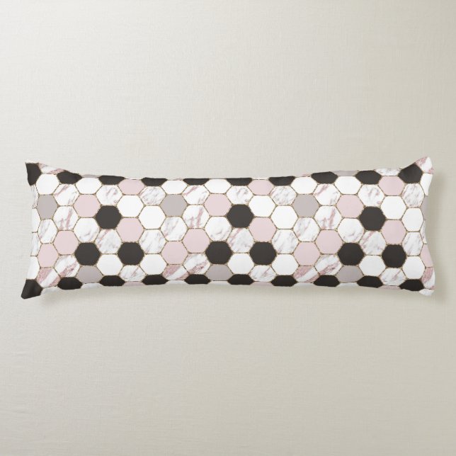 Modern Geometric Marble Hexagon Pattern Body Pillow (Front)