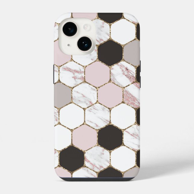 Modern Geometric Marble Hexagon Pattern iPhone Case (Back)