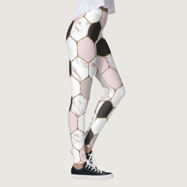 Modern Geometric Marble Hexagon Pattern Leggings (Right)