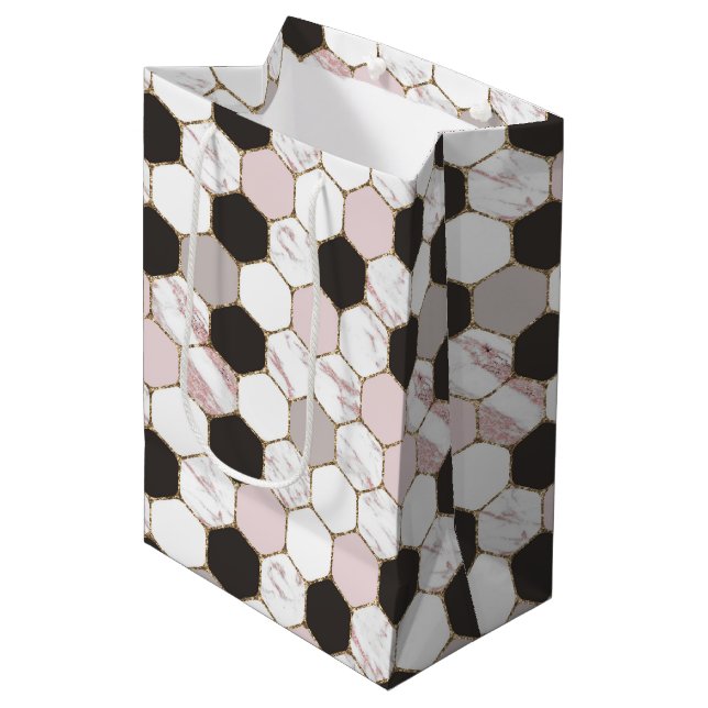 Modern Geometric Marble Hexagon Pattern Medium Gift Bag (Front Angled)