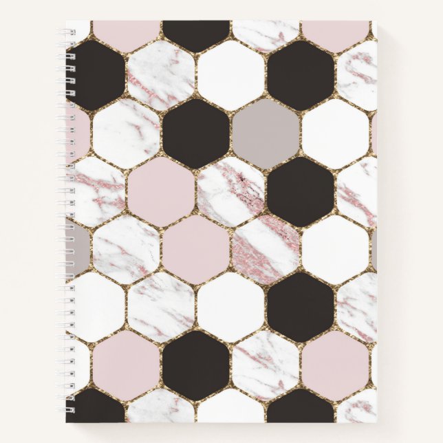 Modern Geometric Marble Hexagon Pattern Notebook (Front)