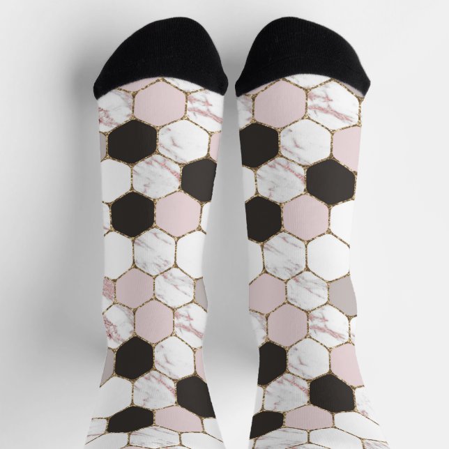 Modern Geometric Marble Hexagon Pattern Socks (Top)