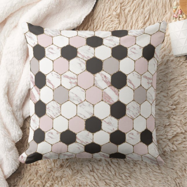 Modern Geometric Marble Hexagon Pattern Throw Pillow (Blanket)