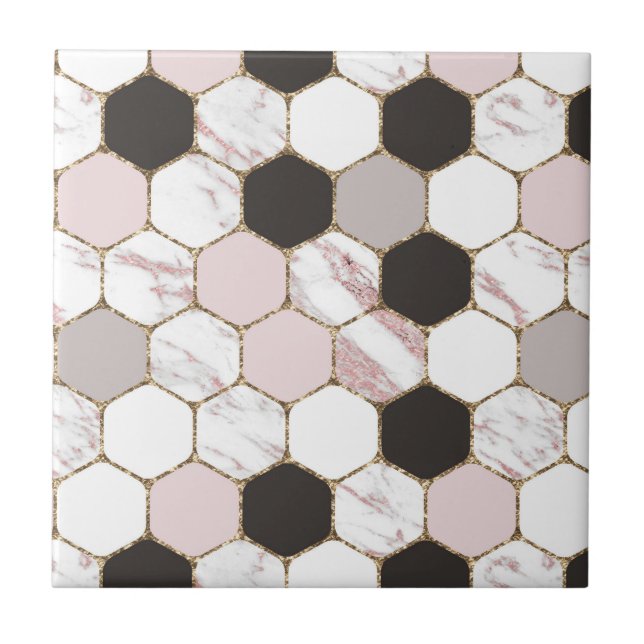Modern Geometric Marble Hexagon Pattern Tile (Front)