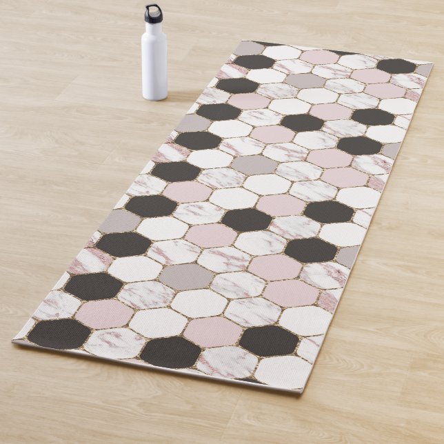 Modern Geometric Marble Hexagon Pattern Yoga Mat (In Situ)