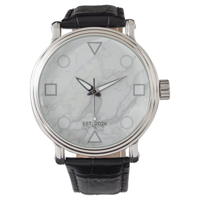 Modern Geometric Marble Personalized Watch (Front)