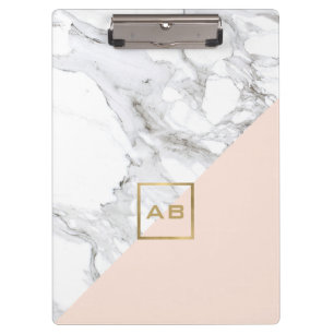 Modern Geometric Marble/Pink Monogram Logo Clipboard