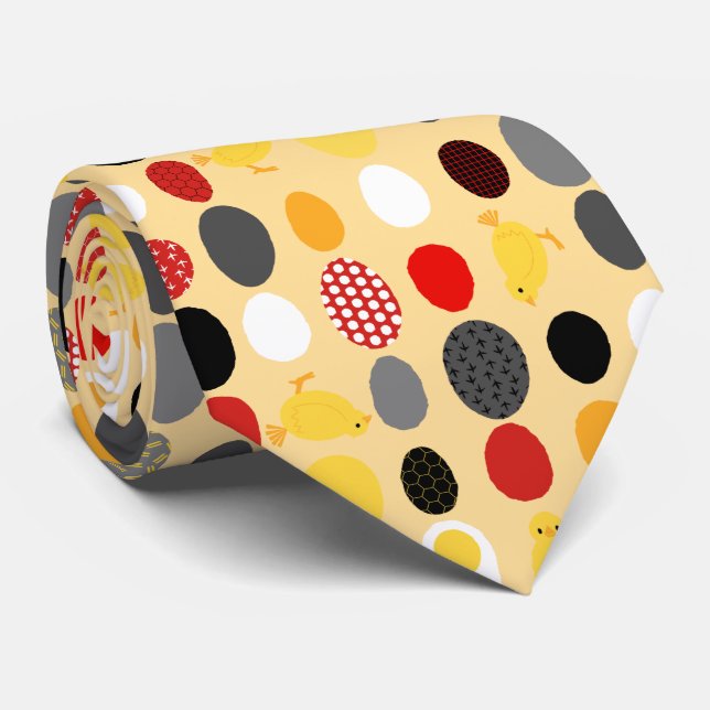 Modern Geometric Memphis style Chicken Eggs Tie (Rolled)