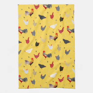Modern Geometric Memphis style Chicken Farm Kitchen Towel