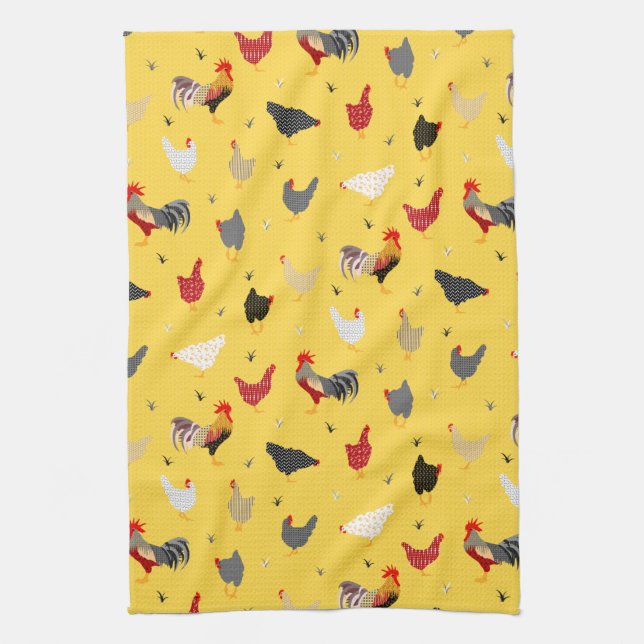 Modern Geometric Memphis style Chicken Farm Kitchen Towel (Vertical)