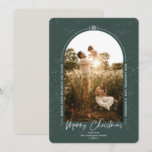 Modern Geometric Merry Christmas Dark Green Photo Holiday Card