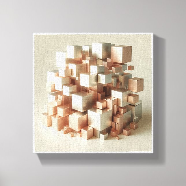 Modern Geometric Metallic Cubes - 3D Rose Gold and Canvas Print (Front)