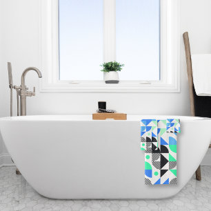 Modern Geometric Mint Green Blue Bath Towel Set