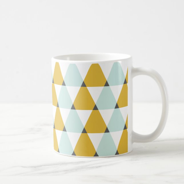 Modern Geometric Mint Yellow Triangles Pattern Coffee Mug (Right)