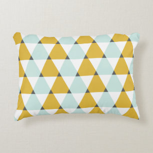 Modern Geometric Mint Yellow Triangles Pattern Decorative Pillow