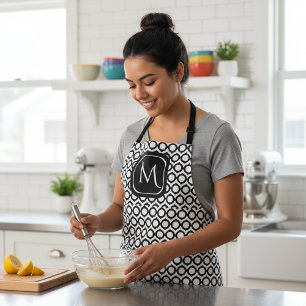 Modern Geometric Monogram Black White Apron