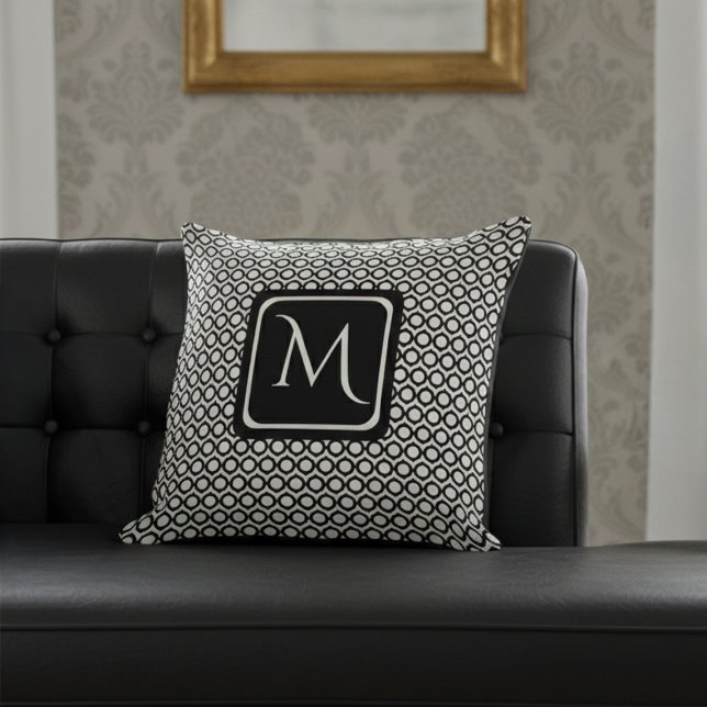 Modern Geometric Monogram Black White Throw Pillow (Creator Uploaded)