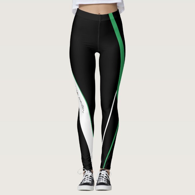 Modern Geometric Monogrammed Black and White  Leggings (Front)