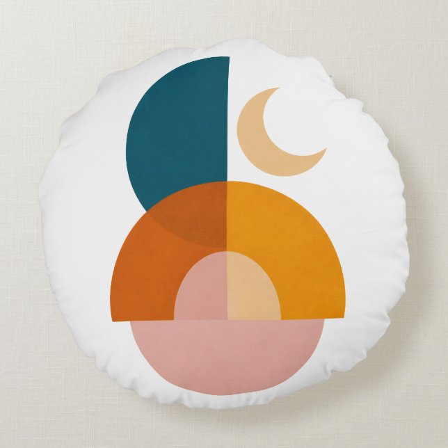 Modern Geometric Moon Abstract Art Print Round Pillow (Back)