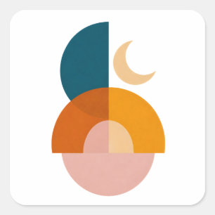 Modern Geometric Moon Abstract Art Square Sticker