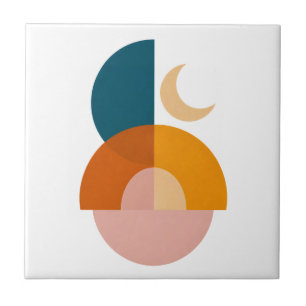 Modern Geometric Moon Abstract Art Tile