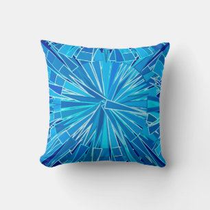 Modern Geometric Mosaic, Cobalt and Sky Blue Throw Pillow