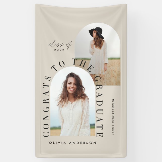 Modern geometric multi photo arch graduation banner (Vertical)