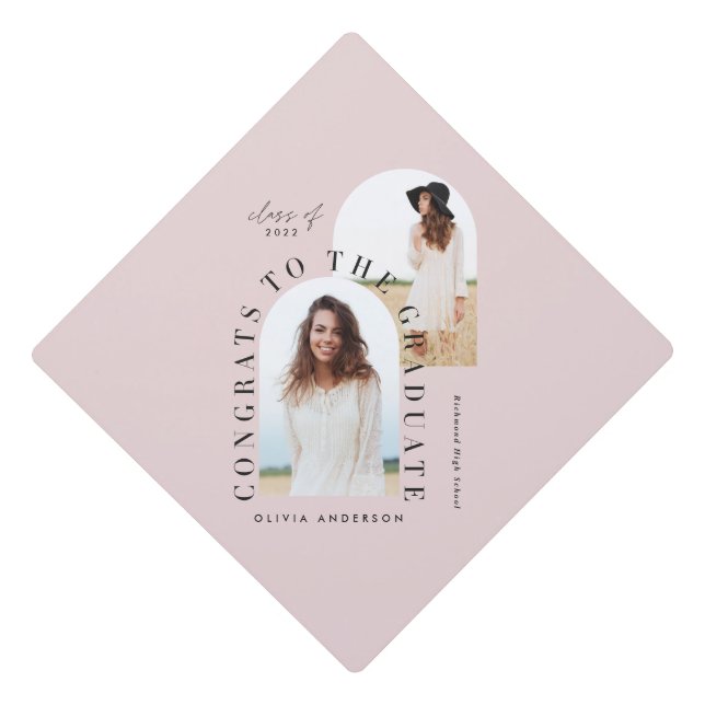 Modern geometric multi photo arch graduation gradu graduation cap topper (Front)