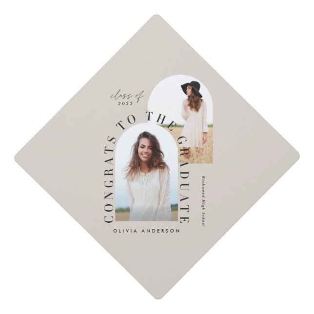 Modern geometric multi photo arch graduation graduation cap topper (Front)