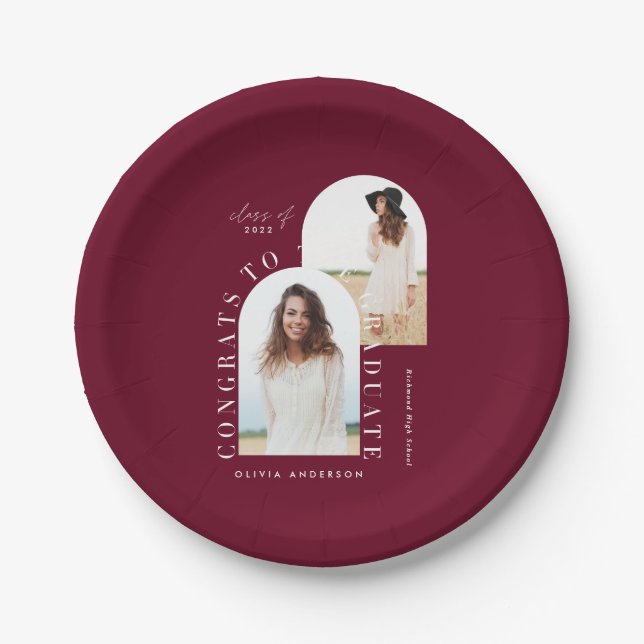 Modern geometric multi photo arch graduation paper plate (Front)